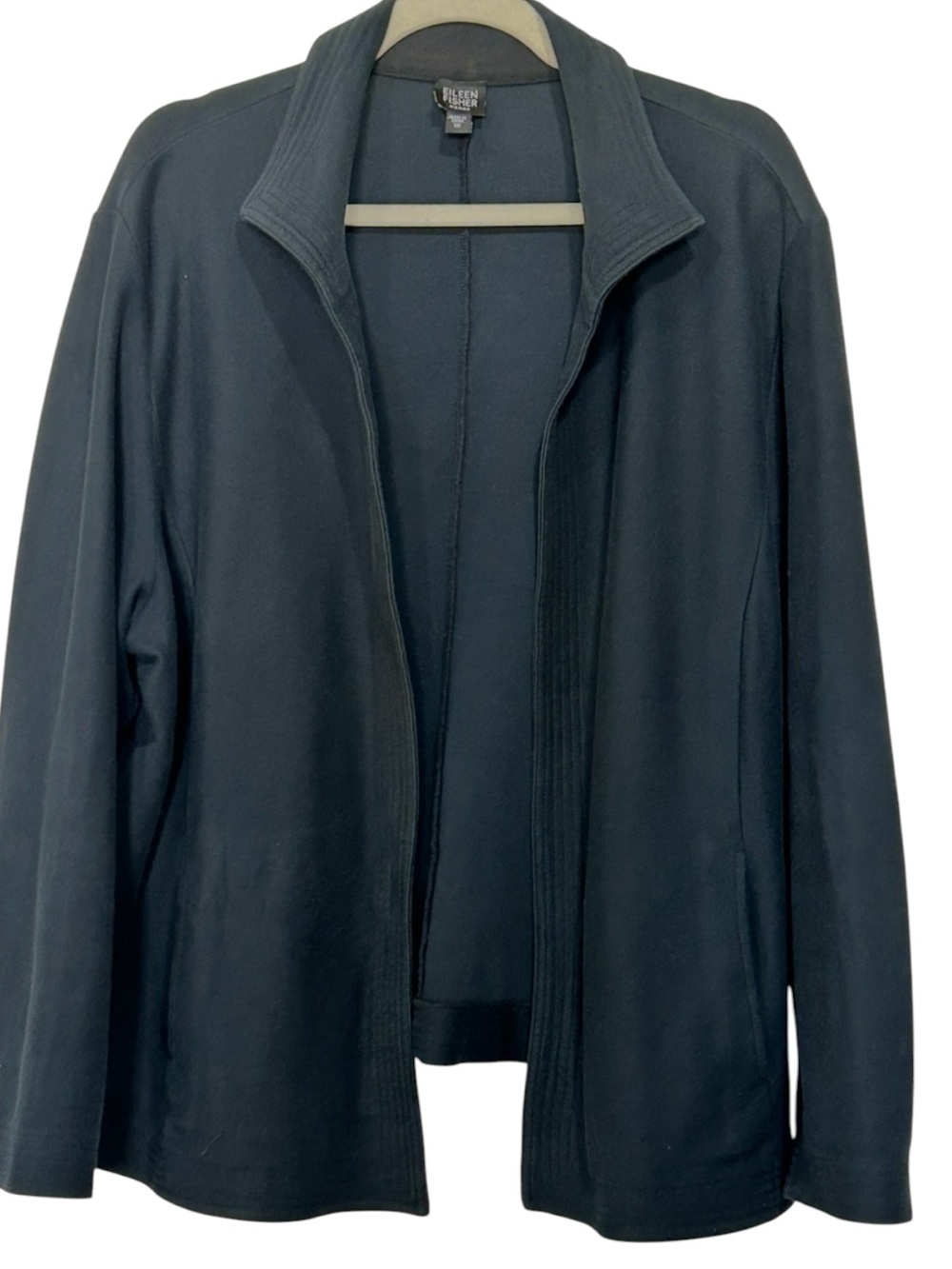 Eileen Fisher Minimalist Black Jacket Casual Luxury Dark Academia Cotton 1X - Picture 2 of 7